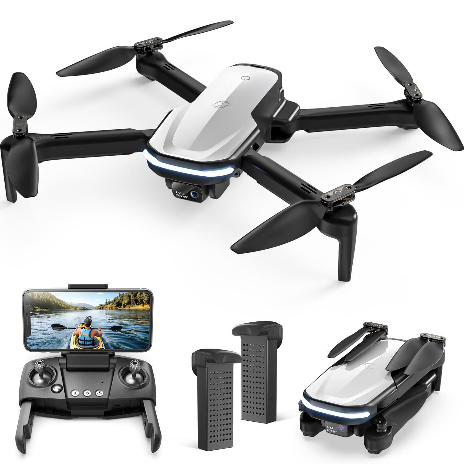 Holy Stone HS280 Foldable Drone with 1080P Camera for Adults and Kids, RC Quadcopter with Gravity Mode, Tap Fly, Voice and Gesture Control, Selfie, Altitude Hold, Headless Mode, 2 Modular Batteries