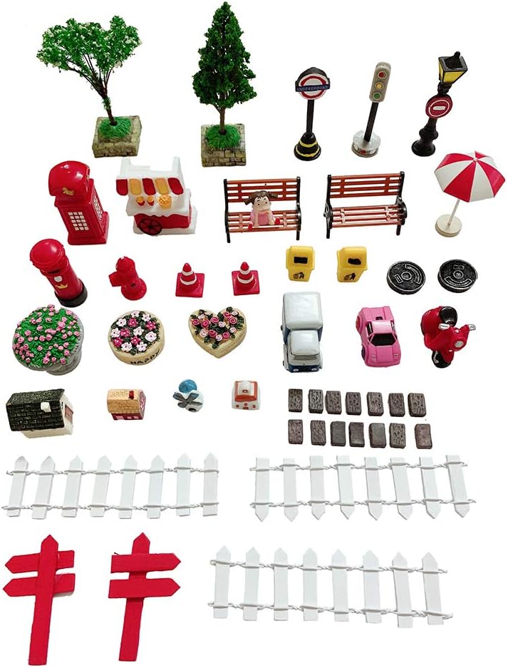 SIX VANKA 48pcs Miniature Town Park Decoration Resin Sets for Doll House DIY Mini City Street