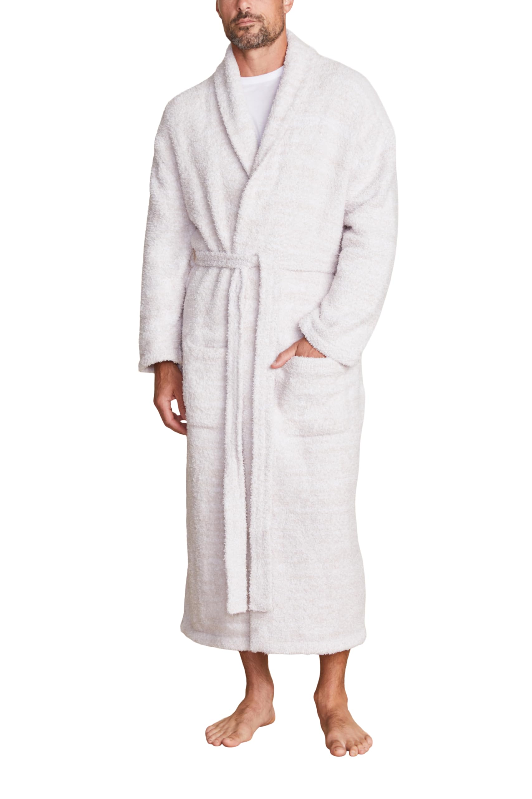 Barefoot Dreams Cozychic Adult Robe (US, Numeric, 2, 3, Regular, Regular, Heathered Stone/White) Image