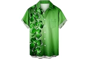 Bufgaceh St Patricks Day Shirt for Men Irish Shamrock Short Sleeve T-Shirt Lapel Lightweight Loose Button Down Shirts Tees