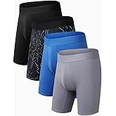Auxo Long Boxer Briefs for Men Performance Anti Chafing Underwear with Fly Athletic Long Leg Boxer Briefs for Men Pack