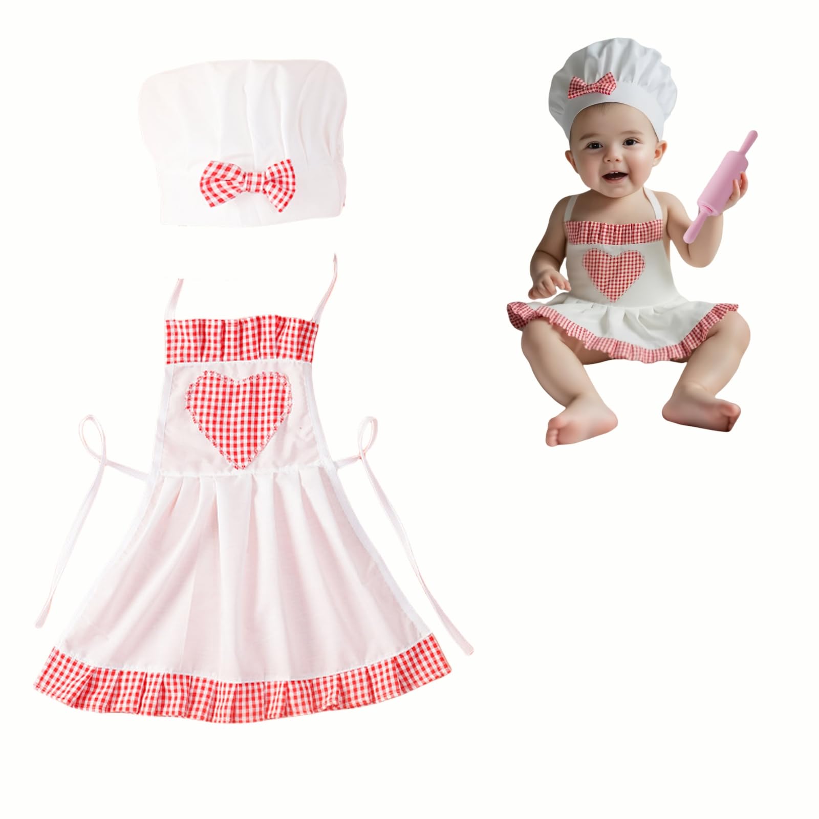 Photo 1 of 2 Pack Photography Props, Chef Hat and Apron for 8-24 Months, Newborn Photoshoots Posing Photo Accessories