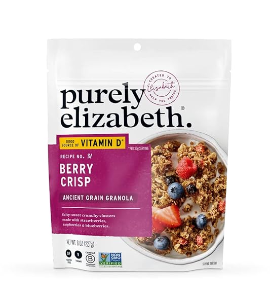 PURELY ELIZABETH, BERRY CRISP, ANCIENT GRAIN GRANOLA WITH VITAMIN D, GLUTEN-FREE (8OZ BAG)