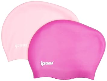 ipow 2-Stück Hochwertige Silikon Badekappe Bademütze Badehaube für Lange Haare gesund und warm Swim Cap