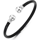 COOLSTEELANDBEYOND Elastic Adjustable Stainless Steel Cuff Bangle Bracelet for Mens Womens