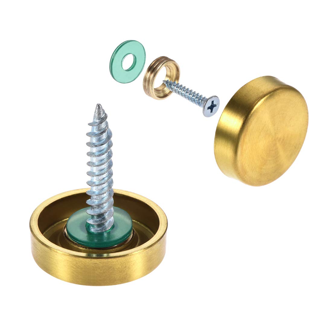 sourcing map Mirror Screws, Decorative Cap Fasteners Cover Nails, Electroplated Wire Drawing, Golden 19mm/0.75" 8pcs