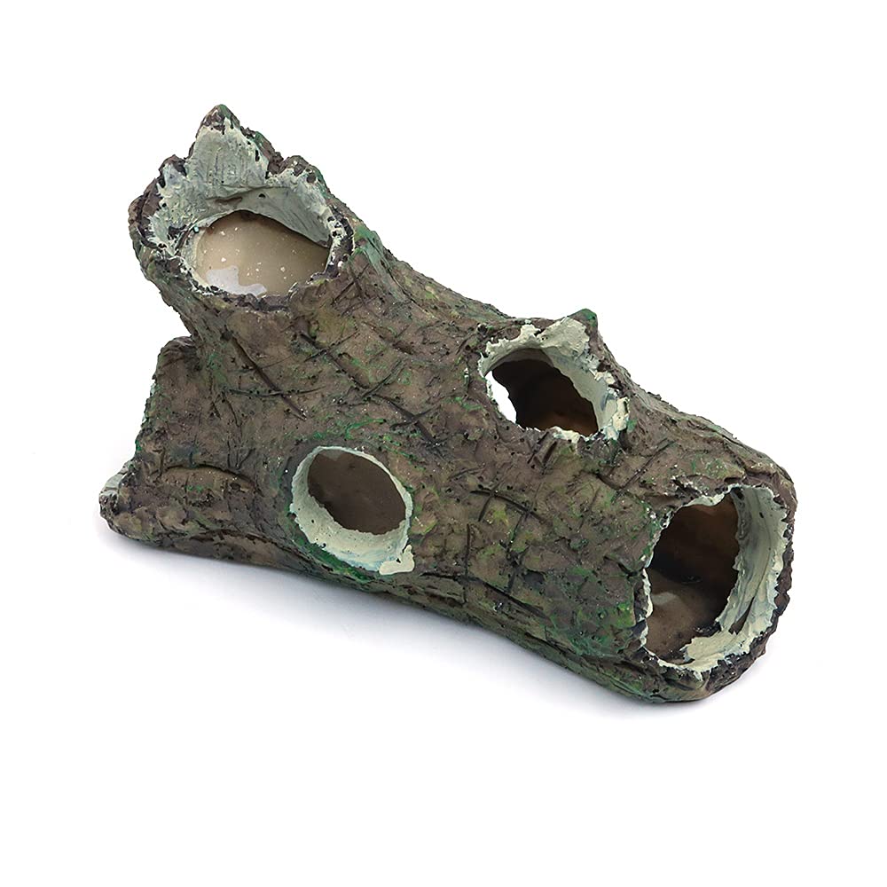Tiardey Simulation dead wood Hollow Tree Trunk Ornament, Fish Tank Decoration Wood House Aquarium Hideout Caves Decorations for Turtles, Small Lizards, Reptiles