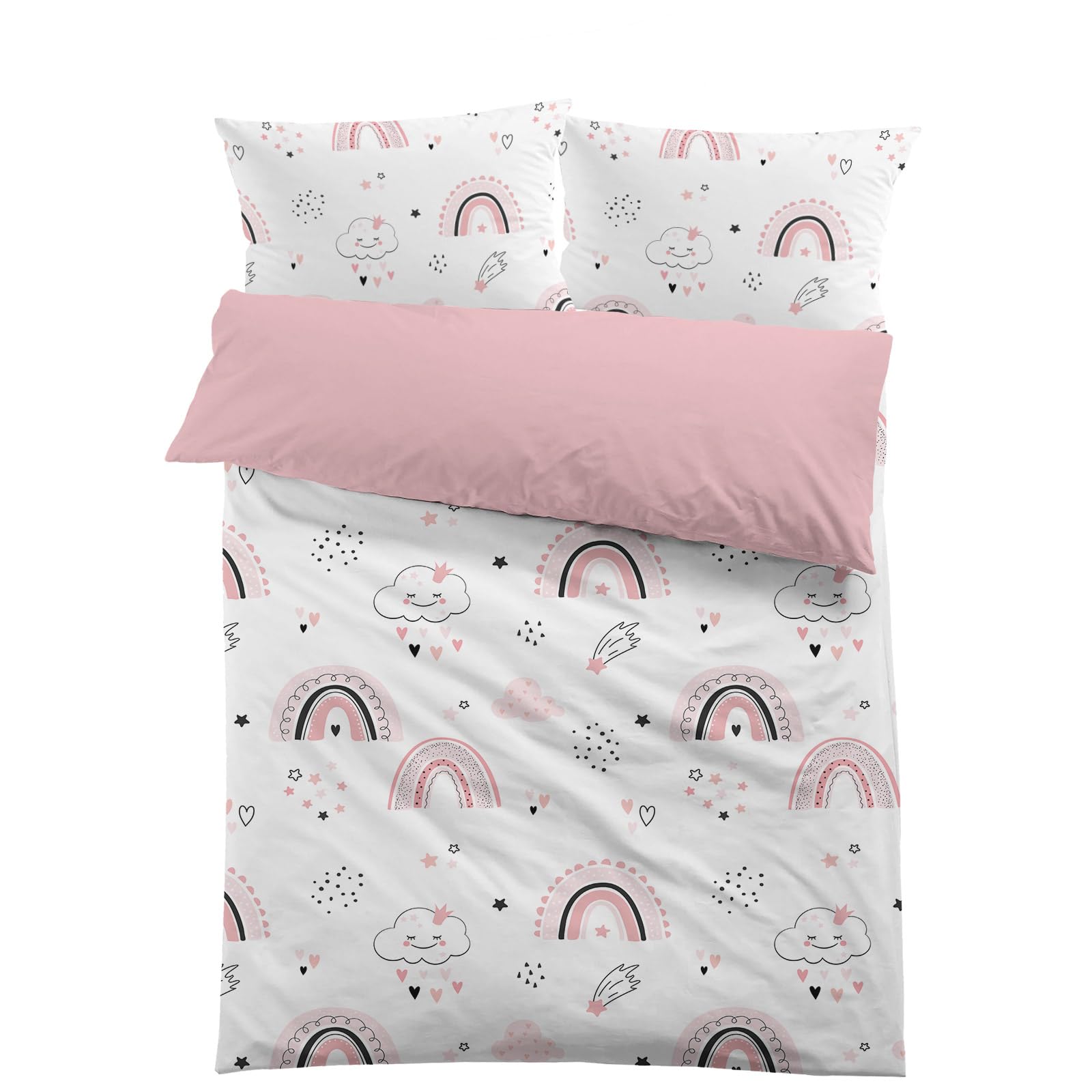 MUSOLEI Rainbow Bedding Set Double, Pink Lovely Kids Duvet Cover Sets for Boys Girls, Colorful Microfibre Quilt Cover 200X200cm with 2 Pillowcases 50x75cm