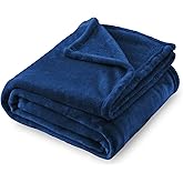 SOCHOW Flannel Fleece Blanket Throw Size, All Season Lightweight Super Soft Cozy Blanket for Bed or Couch, Navy Blue, 50x60 inches