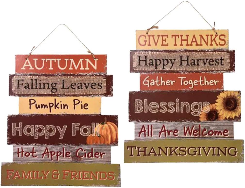Greenbrier Fall Decoration Hanging Indoor Outdoor Welcome Wood Sign - Thanksgiving and Harvest Blessings - Set of 2: Home & Kitchen