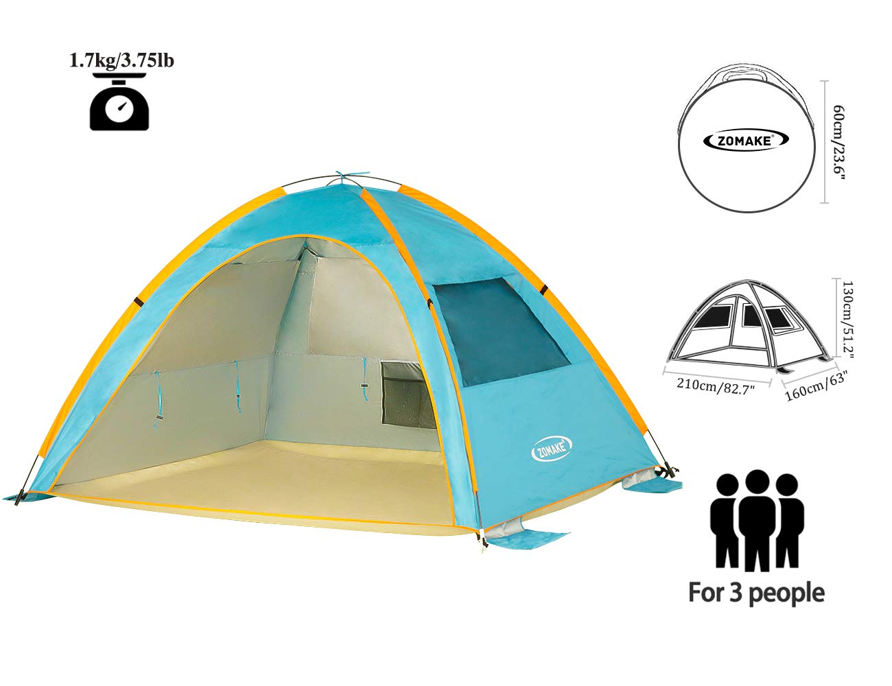 Outdoor Recreation ZOMAKE Instant Beach Tent 34 Person Pop Up Sun