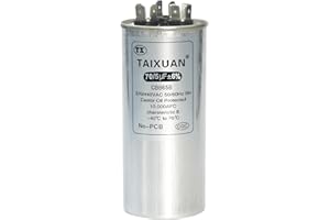 TAIXUAN 70+5 uF 70/5 MFD 370V or 440V Dual Run Start Round AC Capacitor 70 5 uF 370 440 VAC CBB65B Air Conditioner Capacitors for Motor Fan Start or Heat Pump or Condenser Straight Cool… (70/5UF)