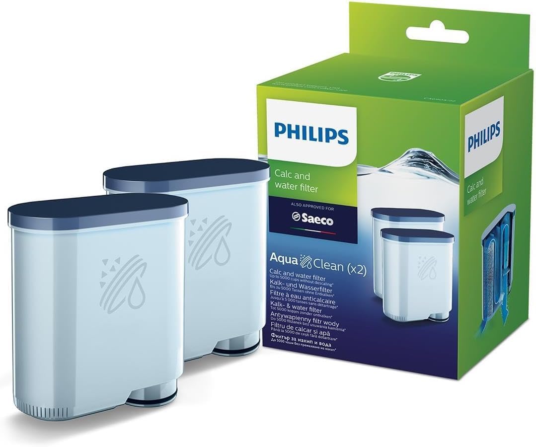 Philips AquaClean Water Filter – No Descaling Up to 5000 Cups, Prolongs Machine Lifetime, Micro-Porous Filtration, 2-Pack (CA6903/22)