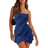 oten Women's Sexy Halter Backless Spaghetti Strap Sheath Bodycon Ruffle Cocktail Club Party Mini Dresses