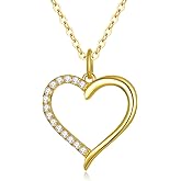 UXQ 14K Gold Heart Necklace for Women, Gold Heart Pendant with Moissanite Diamond Necklace Anniversary Birthday Valentines Day Gifts for Her Mothers Day Gifts for Mom Wife