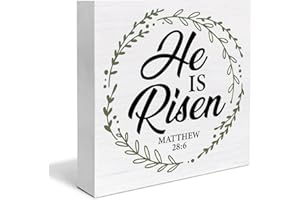 YXSEZ Christian Decor Rustic He Is Risen Bible Verse Wooden Sign Easter Desk Decorations Home Bedroom Living Room Shelf Decor 5 x 5 Inches