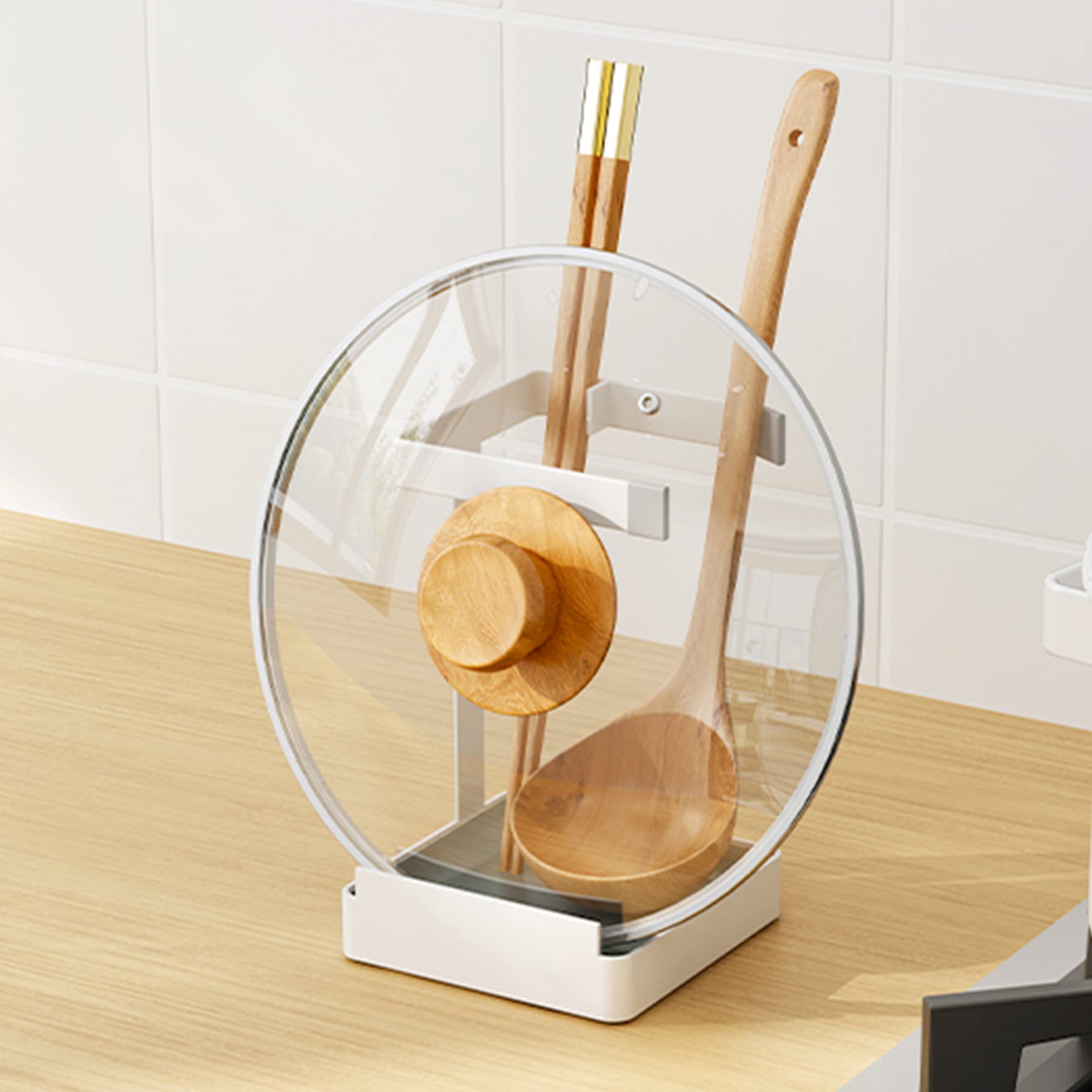 PINC® Multifunctional Spoon Rest Stand and Lid Rest - Kitchen Utensil Rest - Cell Phone Tablet Holder - Kitchen Notebook Recipe Book Holder (White B)