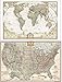 Poster Art House 2 Push Pin Maps by National Geographic, 1 World Map and 1 US Map Framed (Premium Black Wood)