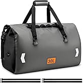 OCKLILY Waterproof Dry Bag, 30L Roll-top Motorcycle Tail Bag with Air Valve & Quick-fixed Straps, Travel Duffle Bags for Kayaking Paddle Boarding Rafting Boating Camping Riding Fishing - Grey