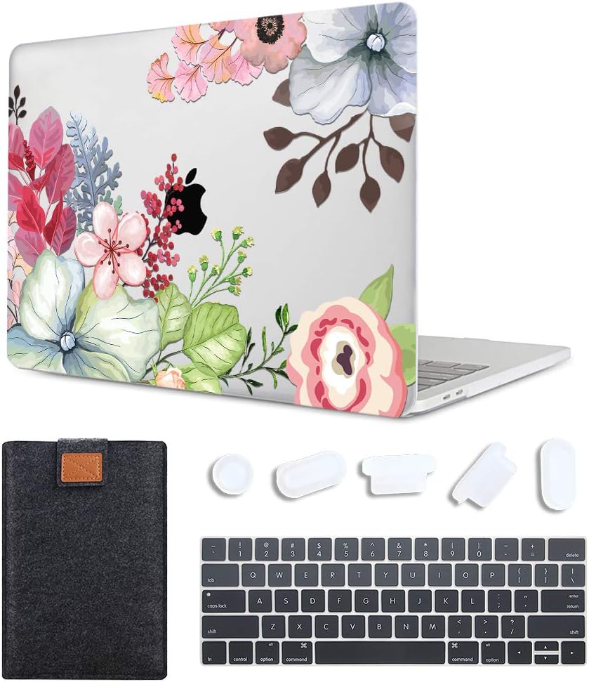 MAITTAO MacBook Air 11 Inch Case Model A1465 / A1370, MacBook Pro 11.6 inch Plastic Printed Hard Shell & Laptop Sleeve & Keyboard Cover Compatible with MacBook Air 11.6, Flowers Transparent Cover