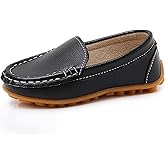 SOFMUO Boys Girls Leather Loafers Slip-On Oxford Flats Boat Dress Schooling Daily Walking Shoes(Toddler/Little Kids)