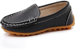 SOFMUO Boys Girls Leather Loafers Slip-On Oxford Flats Boat Dress Schooling Daily Walking Shoes(Toddler/Little Kids)