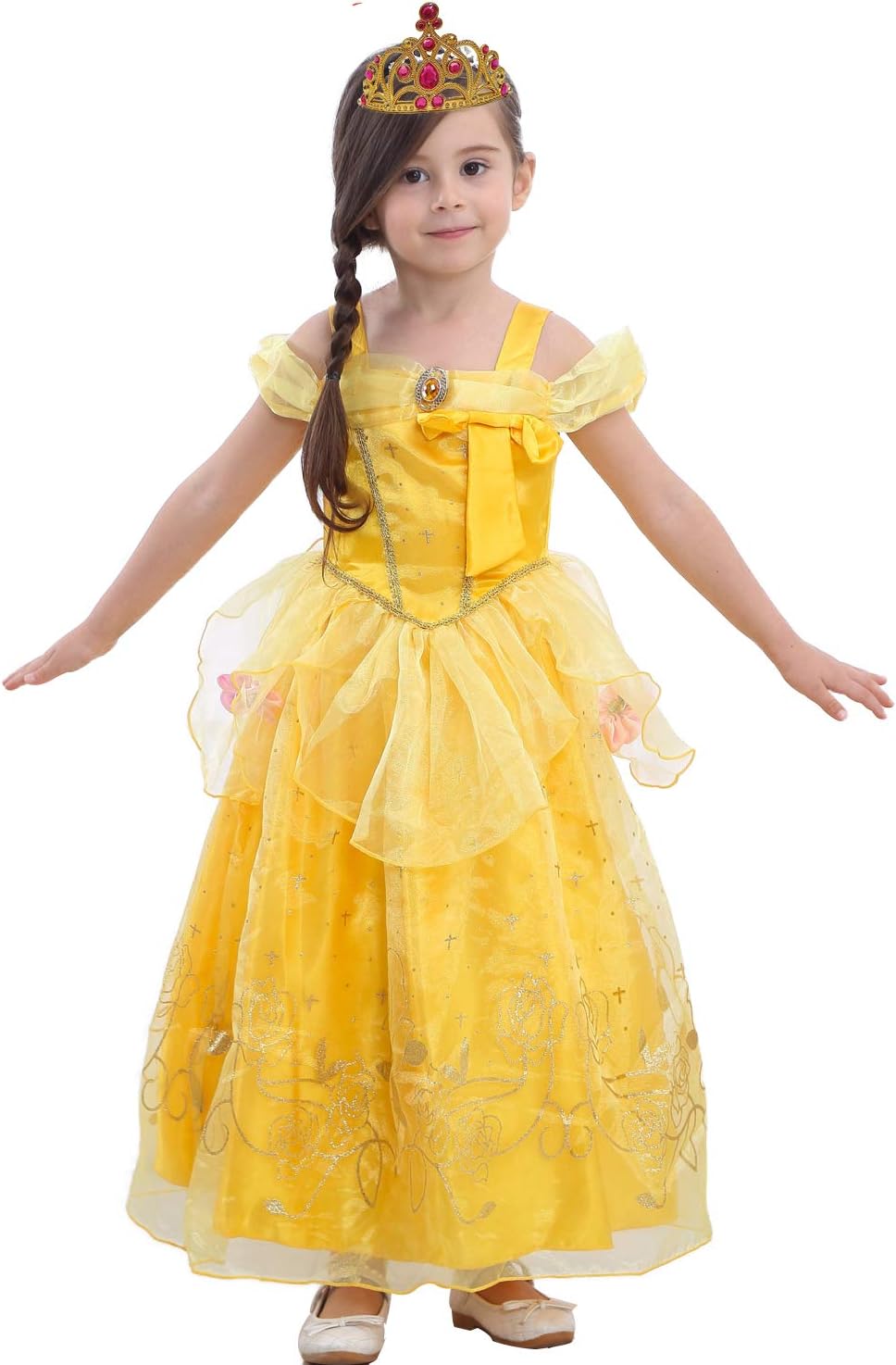 Robe Princesse Fille, LiUiMiY Deguisement Costume Enfant Jaune d