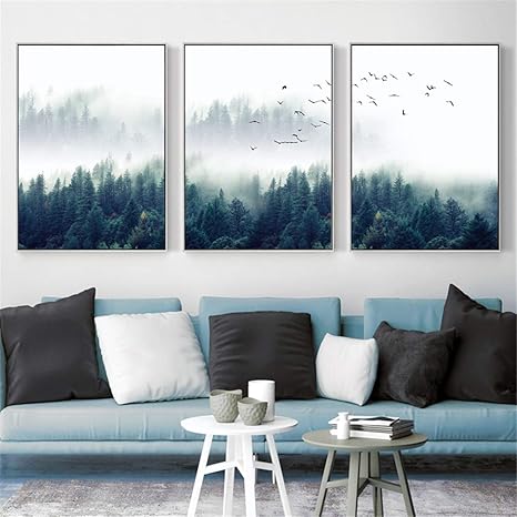 Amazon Co Jp 壁飾り 絵画 北欧の森の風景ポスター絵画 モダン絵画 インテリア 絵画 壁キャンバス絵画 壁アート3枚パネルセット40x60cmx3 ホーム キッチン