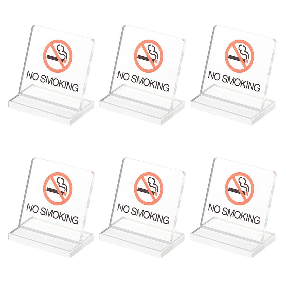 AHANDMAKER 6 Pcs Acrylic No Smoking Table Signs, Non-Smoking Desk Logo Indicator, No Smoking Tabletop Sign, Clear Table Stand Desktop Warning Sign for Business Office Resturant Hotel Cafe, 2x2 Inch