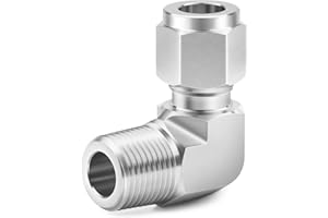 ChillWaves 304 Stainless Steel Compression Tube Fitting, 1/2" OD x 3/8" NPT Male 90 Degree Elbow Compression Union Connector(