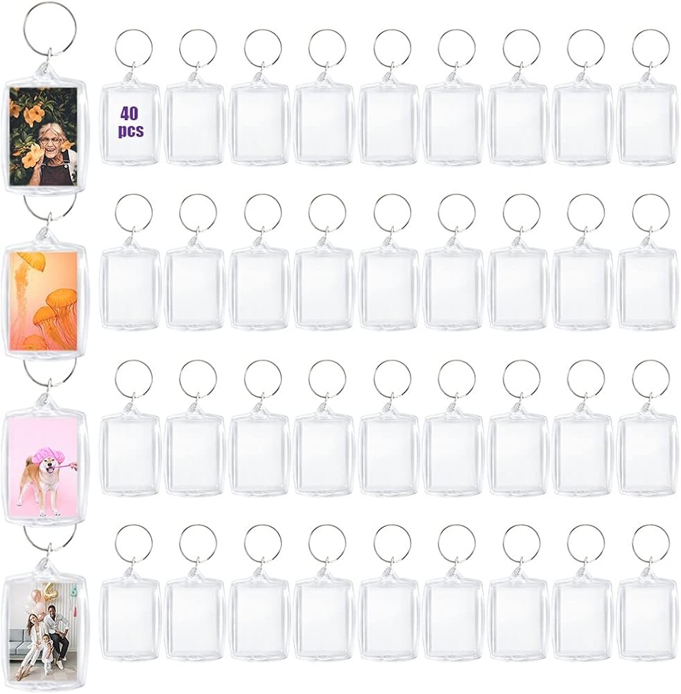 40 PCS Acrylic Photo Frame Keyrings, Photo Insert Keychains, Acrylic Clear Blank Keyrings, Picture Snap-in Keychains for Artwork, DIY, Gift, Family(1.3 x 1.8 Inch) at  Men’s Clothing store
