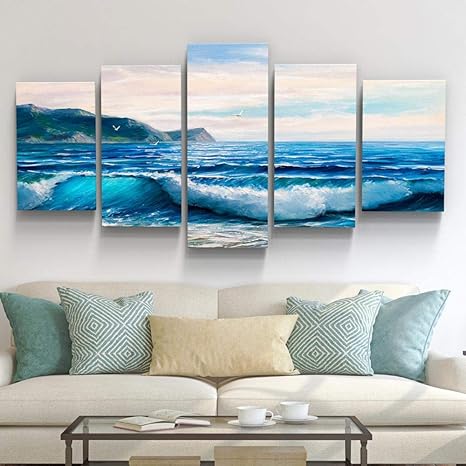 Quadro Decorativo Onda Mar Praia Paisagem Ceu Azul Oceano Amazon Com Br