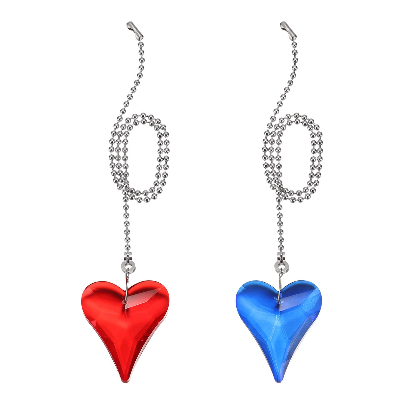 PATIKIL 21 Inch Crystal Ceiling Fan Pull Chains, 2 Pcs Beaded Ball Fan Pull Chain New Heart Ceiling Fan Extender with Ball Chain Connector for Ceiling Light Lamp Fans, Blue, Red