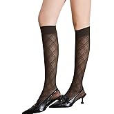 Women’s 3 Packs Semi Sheer Knee High Socks Diamond Jacquard Trouser Socks Over Calf Stockings Ultra Stretchable