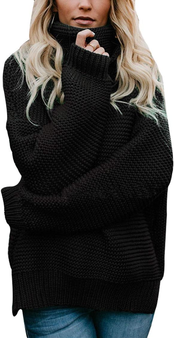 Esgent Womens Turtleneck Oversized Loose Long Sleeve Chunky Knit Pullover Sweater Black