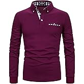 LUJENGEFA Mens Polo Shirts Long Sleeve Casual Plaid Collar Golf Shirt for Men Slim Fit Cotton Polo T Shirts Top