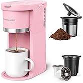 Famiworths Mini Coffee Maker Single Serve, Instant One Cup for K Cup & Ground Coffee, 6 to 12 Oz Brew Sizes, Capsule Coffee M