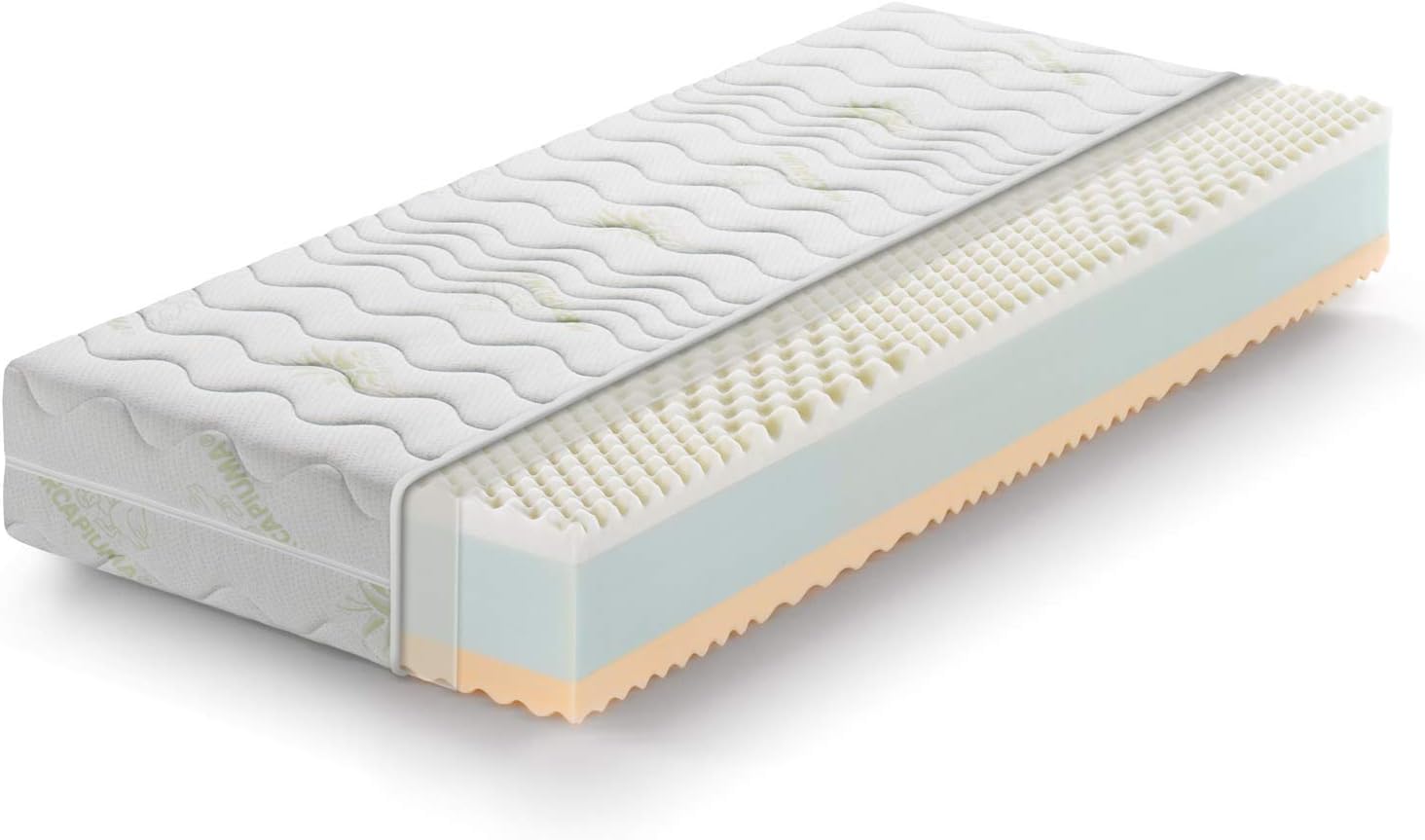MarcapiumaEuro Single Memory Mattress 3 ft (3ft x 6ft6) 90x200 cm depth 21 cm RAINBOW H2 Medium Firmness Non-allergenic Dust mite resistant Breathable with Aloe Vera Removable Cover Made in Italy
