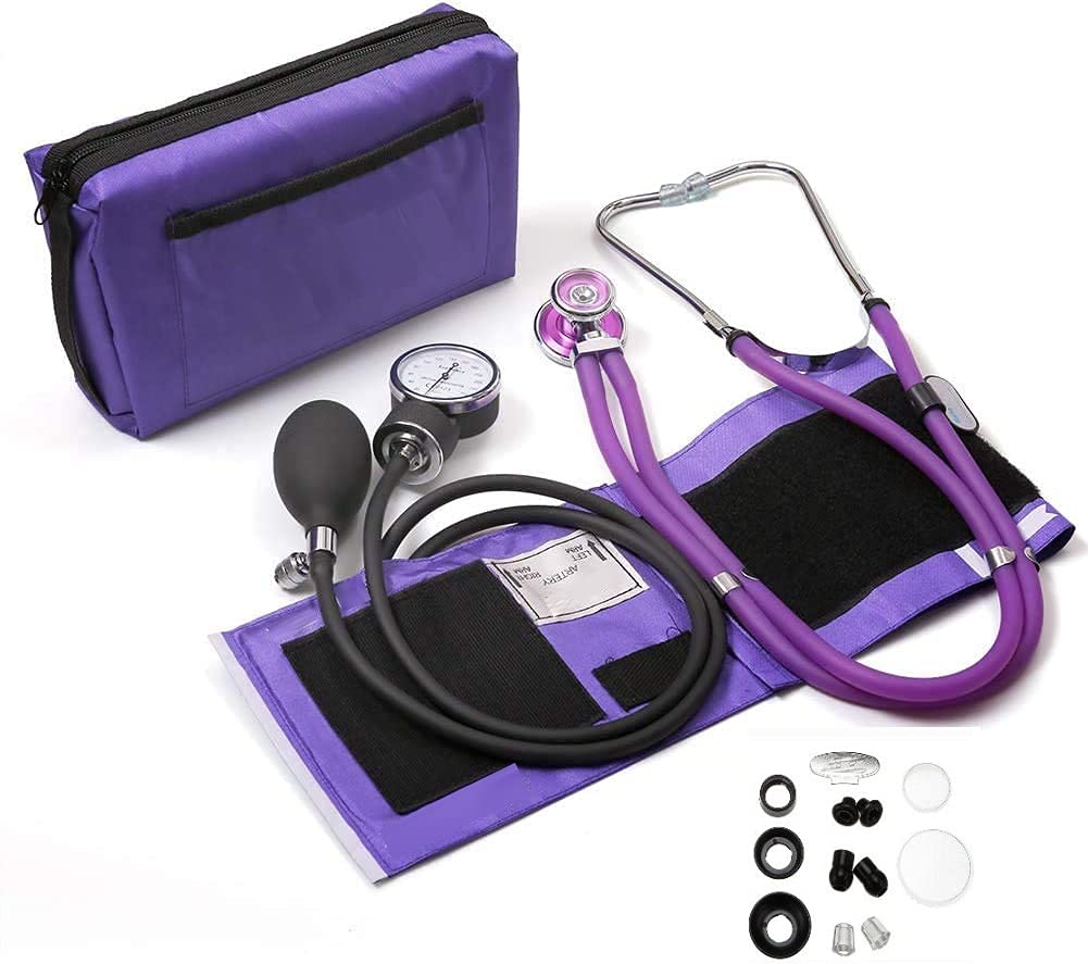 Professional Aneroid Sphygmomanometer with Sprague Rappaport Stethoscope, Manual Blood Pressure Monitor for Upper Arm Adult Size Cuff Zipper Case Included, CE