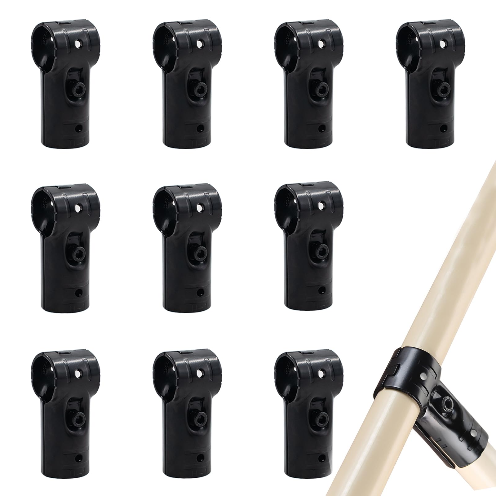 Photo 1 of 10 Sets 28 mm T Pipe Clamp, Cold Rolled Steel Connector with Allen Key Bolts and Nuts for OD 28 mm Tube, Chain Link Fence End Rail T Clamps, Black