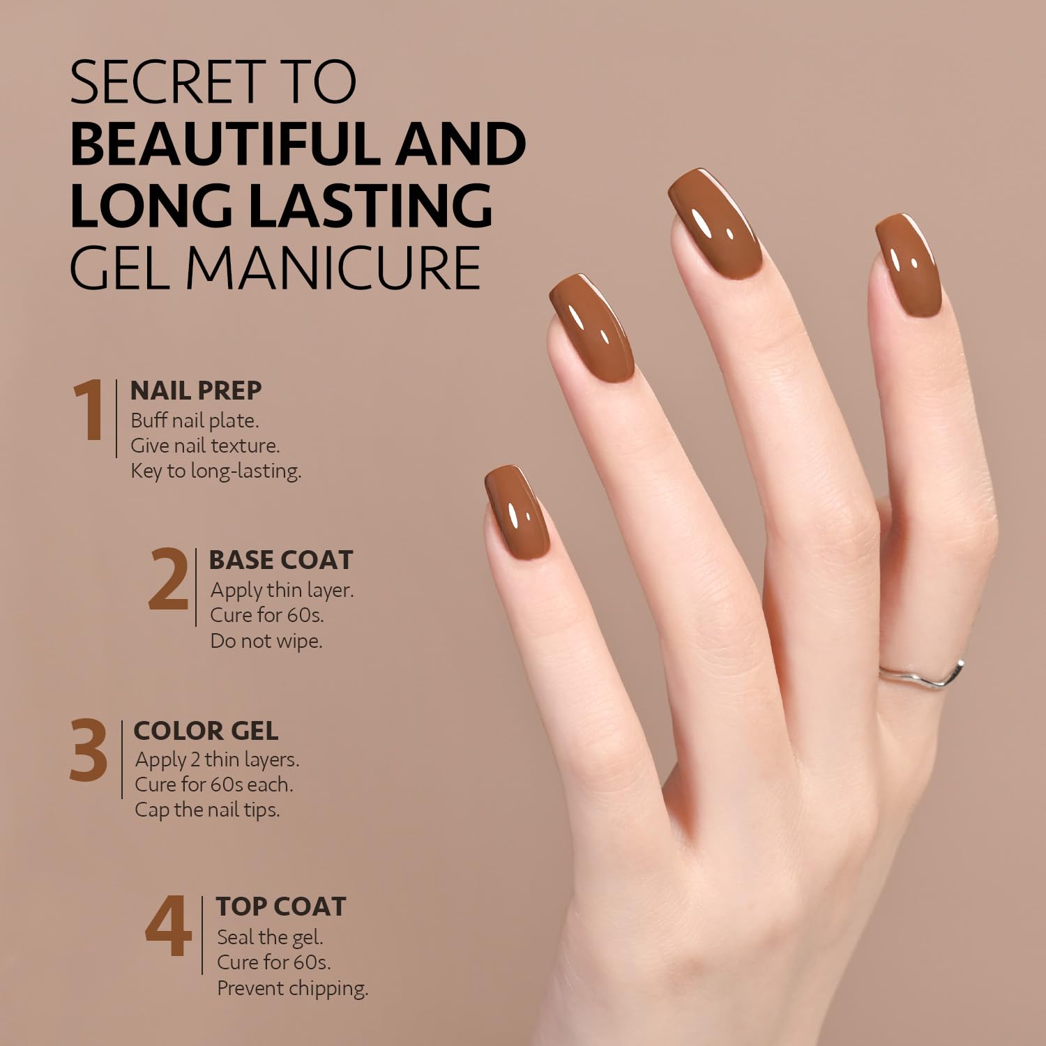 GAOY Brown Gel Nail Polish, 16ml Soak Off Gel Polish, UV Light Cure for Nail Art DIY Manicure at Home, 2024 Timber Brown - Image 4
