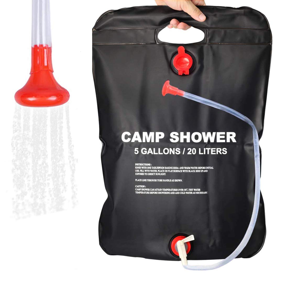 Simoda Camp Shower, Portable Solar Shower Camping Bag 5 Gallon Ultralight PVC Black Bag for Summer Camping Outdoor Hiking Travel (#2)