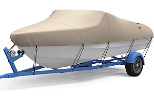 VIGORVAN Heavy Duty Boat Cover, 16-18.5ft Waterproof Trailerable Heavy Duty Marine Grade Bass Boat Cover, Fits Tri-Hull, V-Hull, Runabout, Fishing Boat, Beige