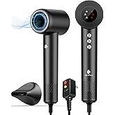 Hair Dryer, High Speed Negative Ionic Blow Dryer with 110, 000 RPM Brushless Motor for Fast Drying, 1500W Low Noise Thermo-Control 4 Temps & 3 Speeds Hairdryer with Magnetic Nozzle for Hair Care, Home