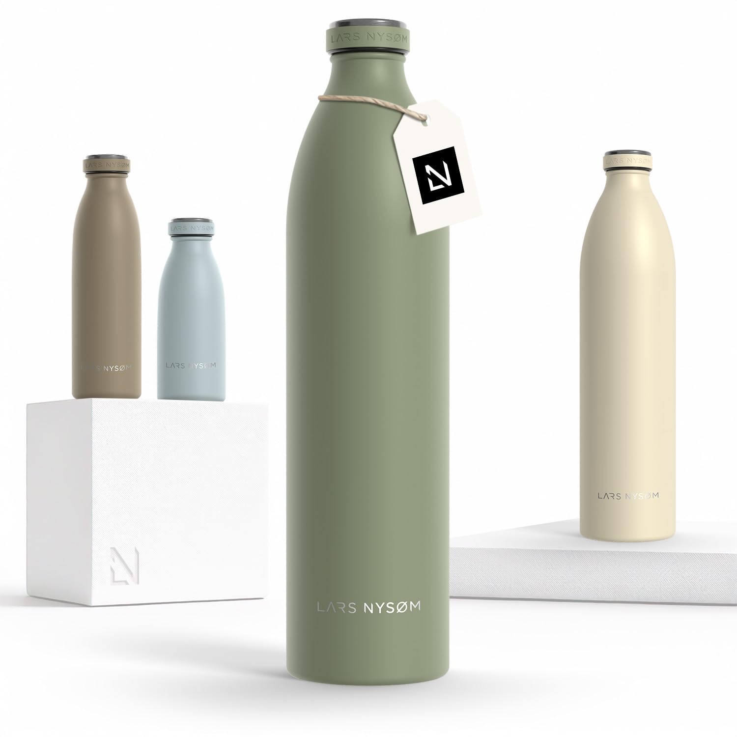 LARS NYSØM Stainless Steel Insulated XL Water Bottle 350ml, 500ml, 750ml, 1L, 1 5 Liter| Insulated Thermo Flask for Hot and Cold Beverages | Leakproof Drinking Bottle (Sage Green, XL 1500ml)