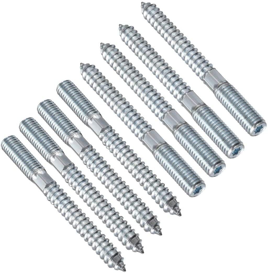 TOP-VIGOR 8Pcs Double Headed Bolts Dowels, M10*100mm Double Ended Screws, Metal Screw Dowels Hanger Bolts for Woodworking Connector Joining Furniture Legs Professional Carpenters DIY