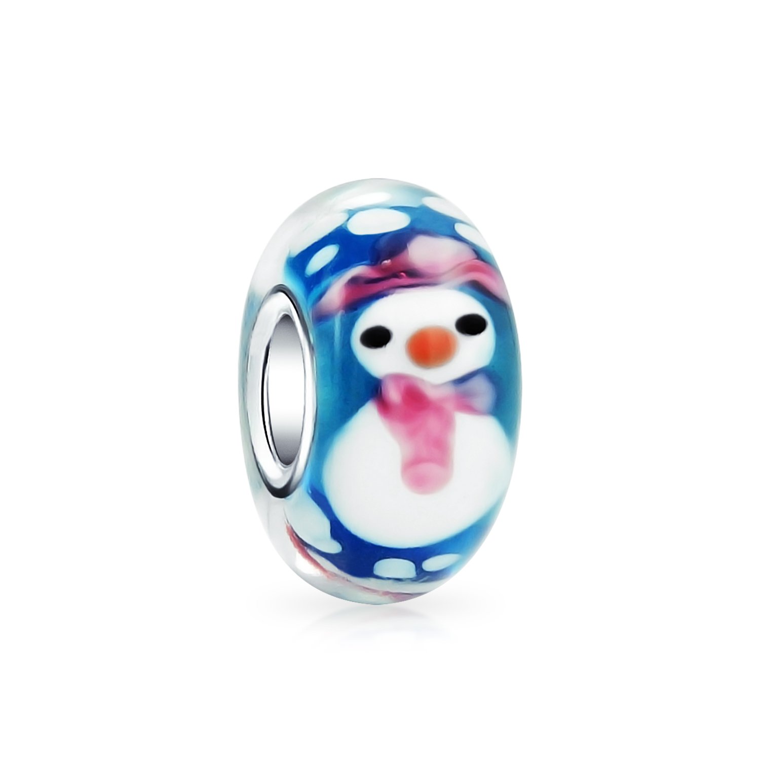 Bling Jewelry Christmas Holiday Snowman Winter Murano Glass .925 Sterling Silver Spacer Bead Fits European Charm Bracelet For Women For Teen