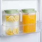 Acellegic 2 Pack Slim Water Pitcher with Lid & Pivot Top Spout, 2.1 Liter Clear Water Pitcher for Fridge Door, Plastic Jug With Handle and Lid for Juice, Iced Tea, Coffee