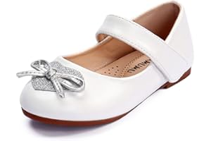 ADAMUMU Girls Dress Shoes Cute Bow Mary Jane Shoes Ballerina Flats with Satin Ankle Tie,Flower Girls for Wedding Sparkly Birthday Party or School Daily Dress Up