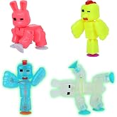 Zing Stikbot Easter Pack, Set of 2 Chickens and 2 Bunnies with Exclusive Neon &amp; Glow in The Dark Colors, Create Stop Motion Animation, for Kids Ages 4 and Up